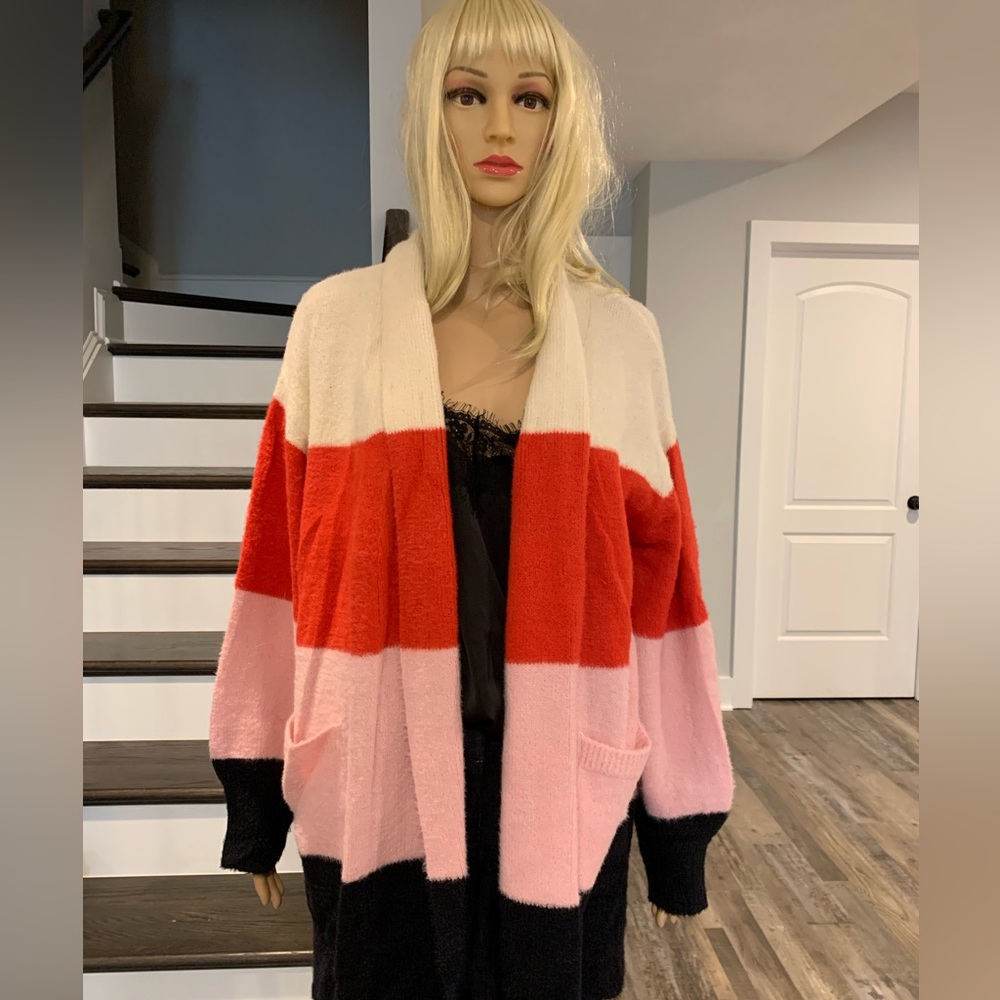 Target Who What Wear striped cardigan in cream, black, red and pink